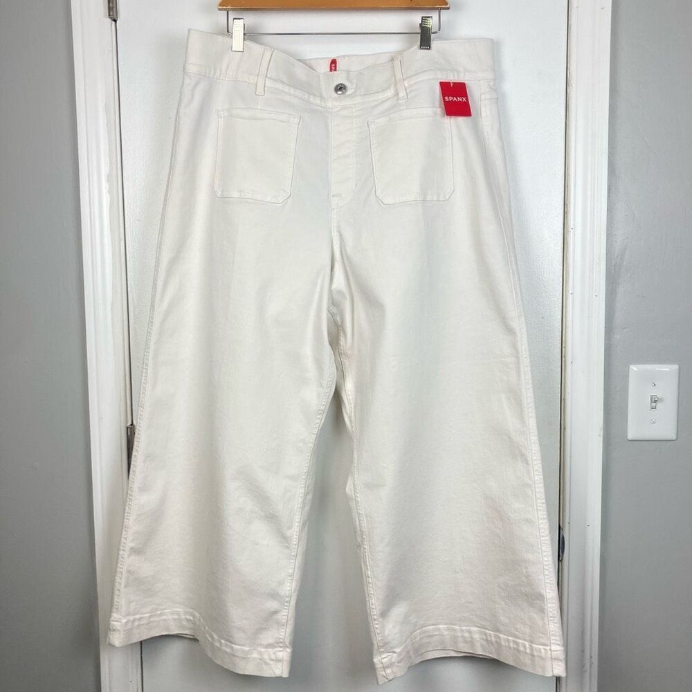 SPANX Cropped Wide Leg Jeans in Ecru Wash Plus Size Pull‎ On White Jeans sz 3X